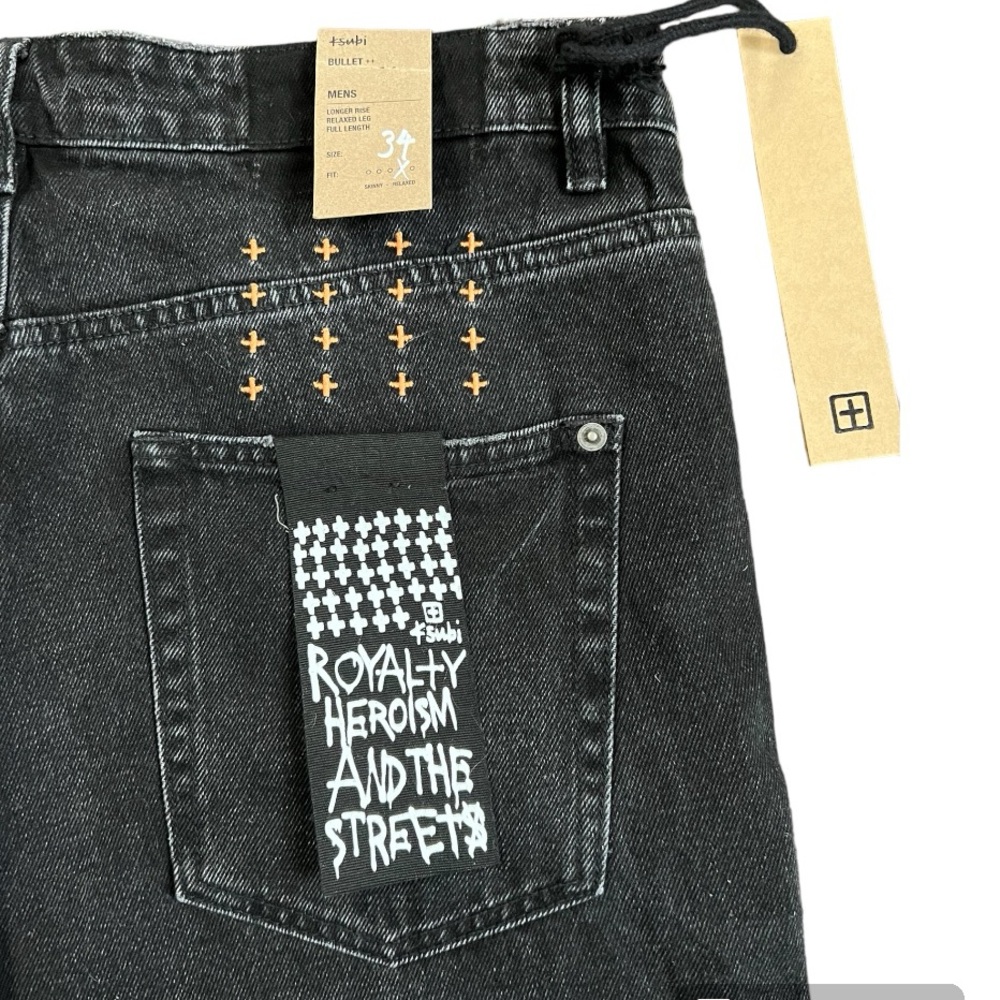 KSUBI Men’s Bullet Sonic black relaxed fit cropped rigid denim jeans 34 NEW